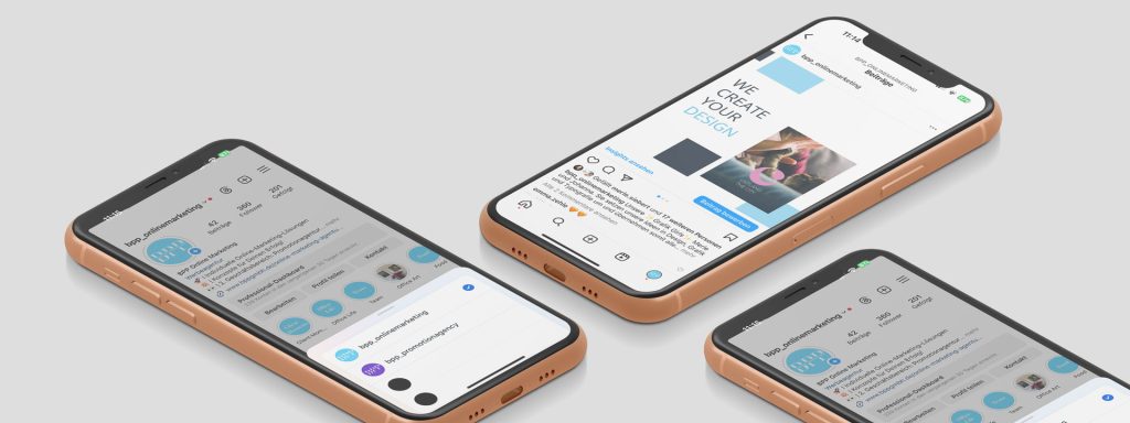 Smartphones zeigen ein Instagram Business-Profil