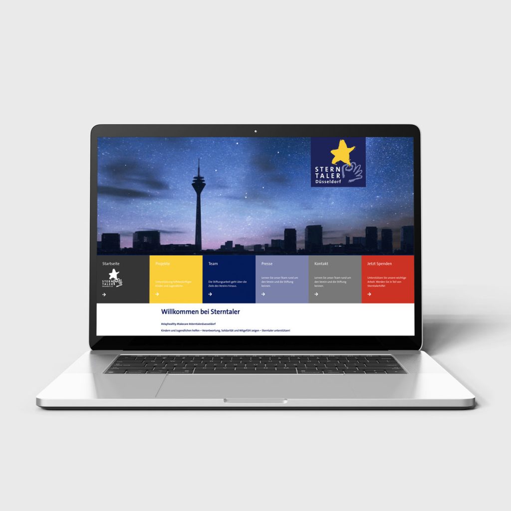 Ein Laptop Mock-Up zeigt die Website von der Organisation Sterntaler Düsseldorf.